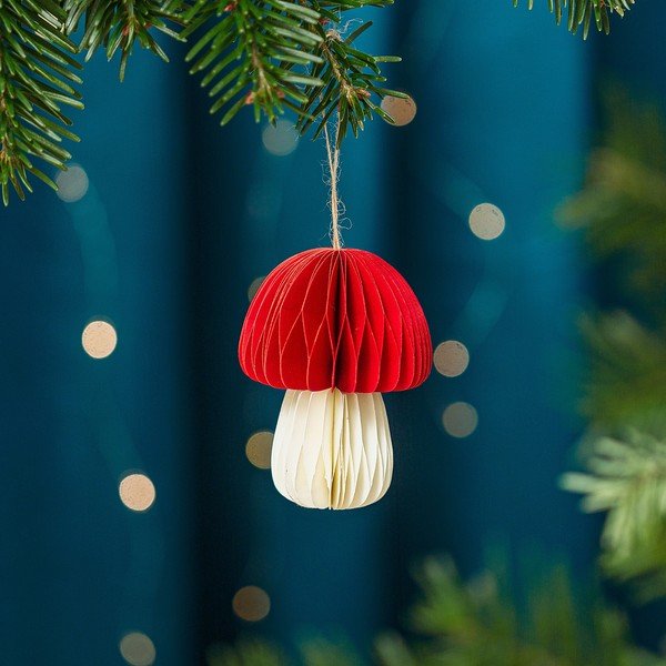Decorazione per albero di natale in carta fatta a mano ø 5 cm Honeycomb Mushroom – Sass & Belle-image-1