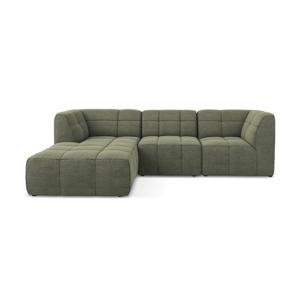 Divano angolare verde (con penisola a sinistra/con chaise lounge) con rivestimento in bouclé Aloha – Makamii