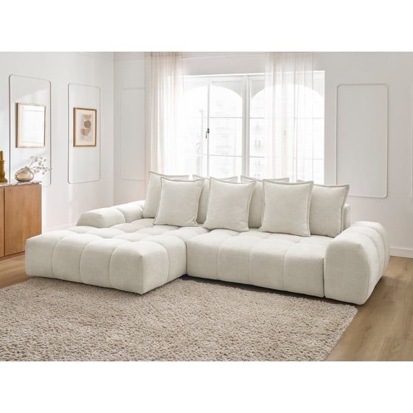 Divano angolare bianco allungabile e con contenitore (penisola a sinistra/chaise lounge) con rivestimento in ciniglia Everest – Bobochic Paris-image-1