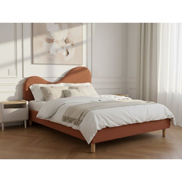 Letto matrimoniale imbottito color terracotta imbottito con rete inclusa 160x200 cm Celina – Bobochic Paris-image-1
