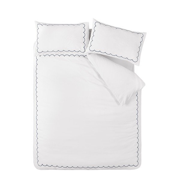 Biancheria da letto bianca/blu per letto matrimoniale/per letto esteso 230x220 cm Scallop Border – Catherine Lansfield