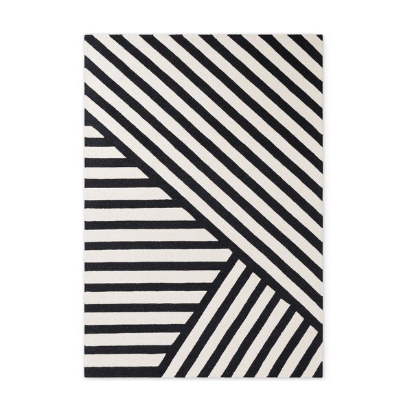 Tappeto bianco e nero in lana tessuto a mano 120x180 cm Stryve Noir – Elle Decoration