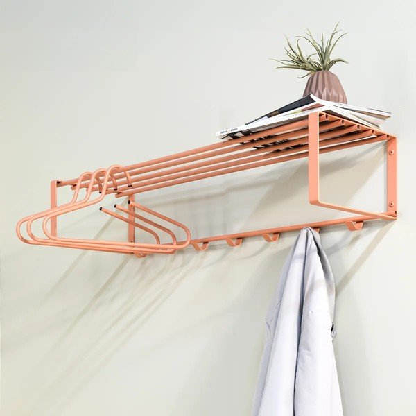 Attaccapanni da parete color salmone in metallo con scaffale 100 cm Rex – Spinder Design-image-1