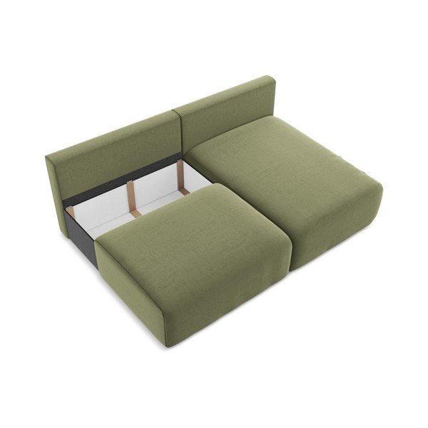Divano angolare verde allungabile/con contenitore (con penisola a destra/con chaise lounge) con rivestimento in velluto Kalena – Makamii-image-4