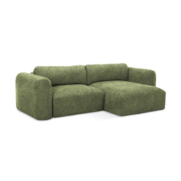 Divano angolare verde allungabile/con contenitore (con penisola a destra/con chaise lounge) con rivestimento in ciniglia Mele – Makamii-image-1