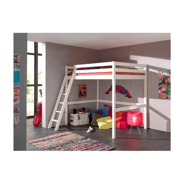 Letto da bambini rialzato bianco con rete inclusa 140x200 cm Pino – Vipack-image-1