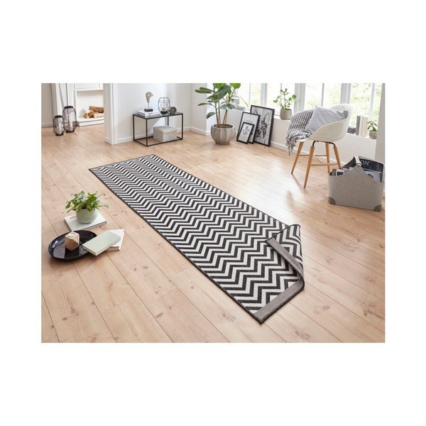 Černo-krémový oboustranný vysoce odolný běhoun Bougari Twin Supreme Mismo, 80 x 350 cm-image-1