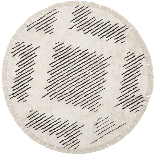 Tappeto in cotone beige e nero tessuto a mano , ø 120 cm Fini - Westwing Collection