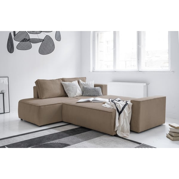 Divano letto angolare in velluto a coste beige Brave Dave - Miuform-image-4