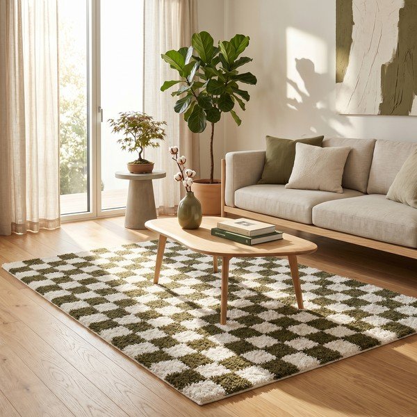 Tappeto verde scuro/crema 120x170 cm Grida - ESTE-image-1