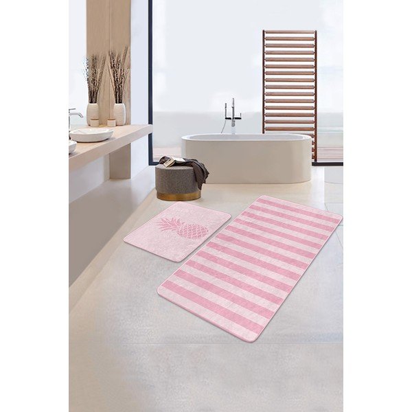 Set di tappetini per il bagno in velluto rosa 2 pz 60x100 cm – Mila Home-image-4