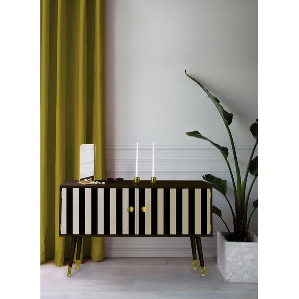 Cassettiera in legno di pino massiccio Au Cafe Golden Black Strips - Velvet Atelier-image-1