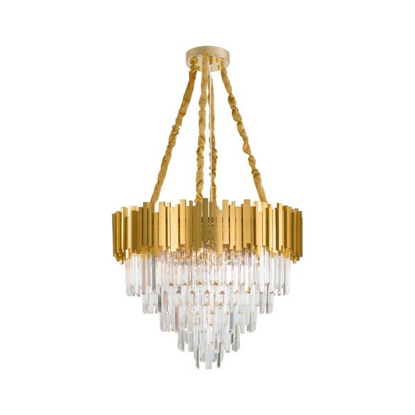 Lampadario dorato in metallo con paralume in cristallo ø 73 cm Grane – Nova Luce