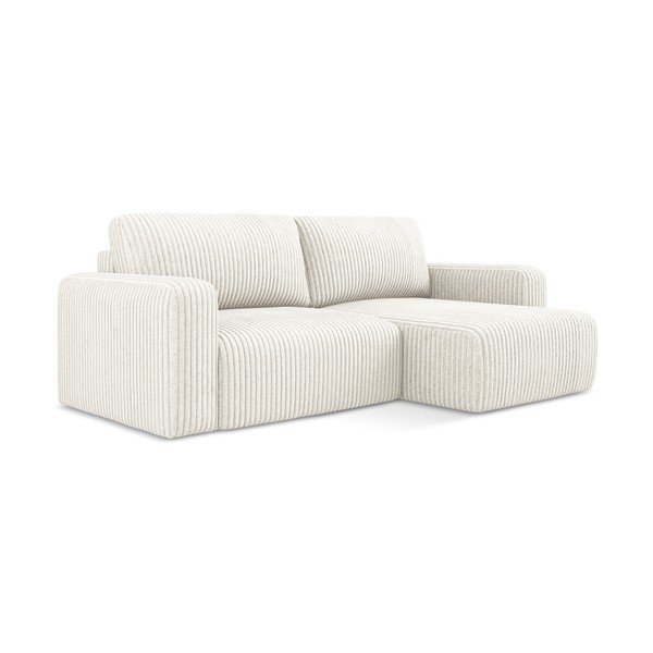 Divano angolare color crema allungabile/con contenitore (con penisola a destra/con chaise lounge) con rivestimento in velluto a coste Kona – Makamii-image-2
