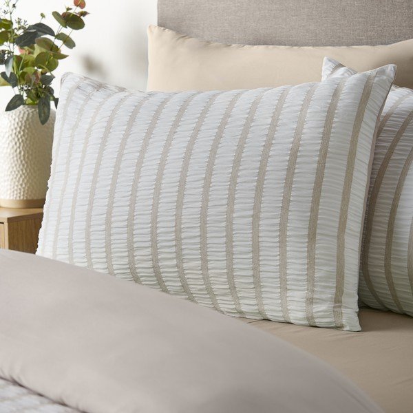 Set copripiumino e federa beige per letto singolo 135x200 cm So Soft Seersucker Stripe – Catherine Lansfield-image-2