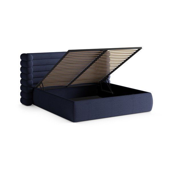 Letto matrimoniale imbottito blu con contenitore con rete inclusa 160x200 cm Mount – Micadoni -image-2