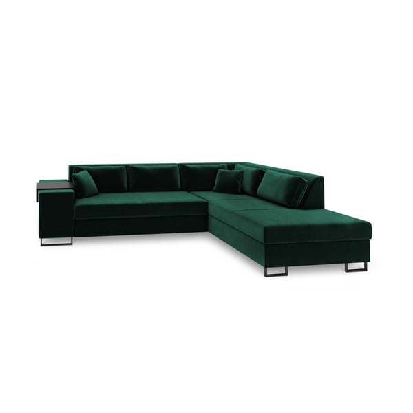 Divano letto angolare in velluto verde, angolo destro York - Cosmopolitan Design