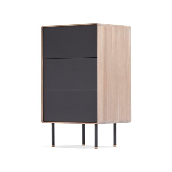 Cassettiera alta nera in legno di quercia con 3 cassetti 60x100 cm Fina - Gazzda-image-3