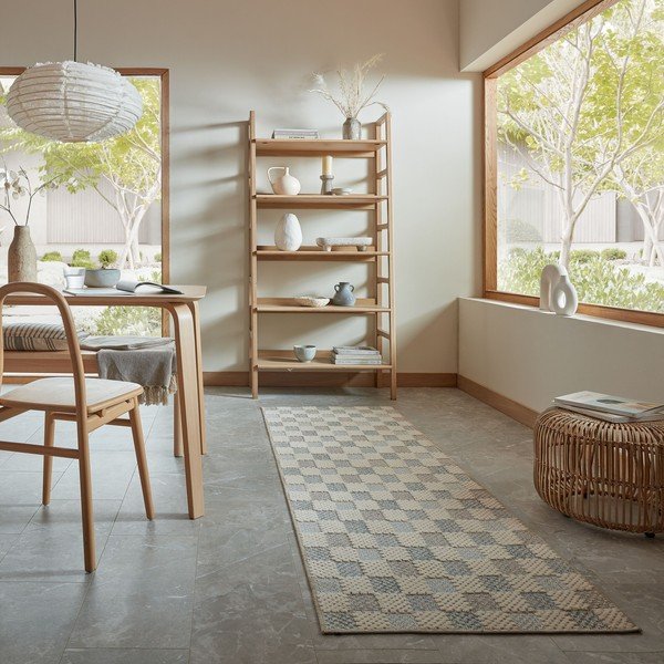 Passatoia blu in misto cotone lavabile 80x230 cm Muted Checkerboard – Flair Rugs-image-1
