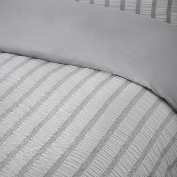 Set copripiumino e federa grigio per letto singolo 135x200 cm So Soft Seersucker Stripe – Catherine Lansfield-image-3