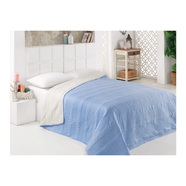 Modro-bílý oboustranný přehoz přes postel z mikrovlákna, 200 x 220 cm