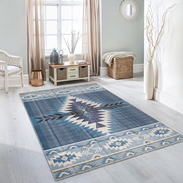 Tappeto blu lavabile 80x150 cm Ethnic Geo – Mila Home-image-1