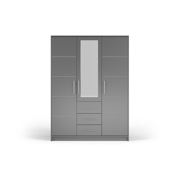 Armadio grigio con specchio 147x200 cm Derry - Cosmopolitan Design