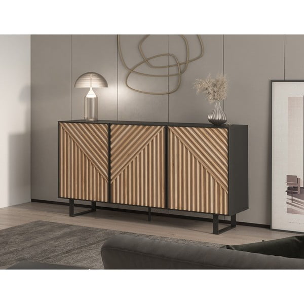 Cassettiera effetto rovere in nero-naturale 151x80x40 cm Alana - Marckeric-image-1