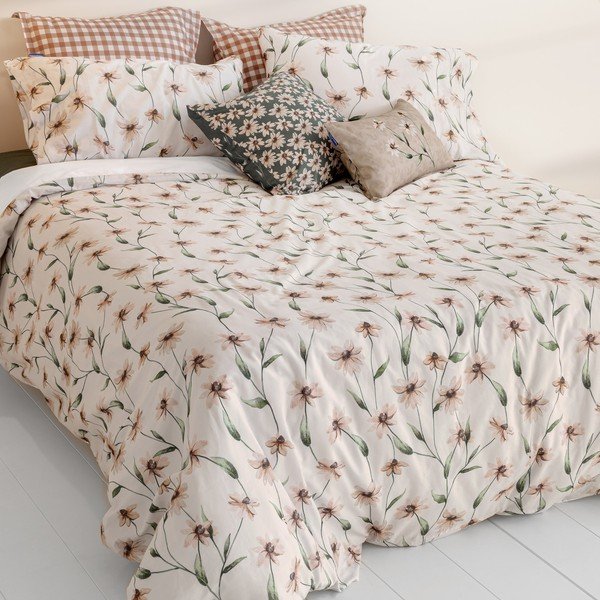 Copripiumino beige in cotone per letto singolo 140x200 cm Tinny bloom - Happy Friday-image-1