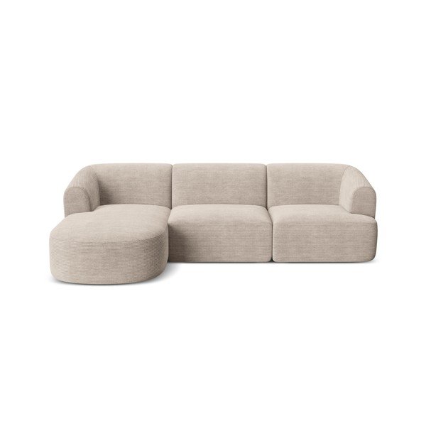 Divano angolare marrone chiaro (con penisola a sinistra/con chaise lounge) con rivestimento in velluto a coste Campi – Cosmopolitan Design-image-2
