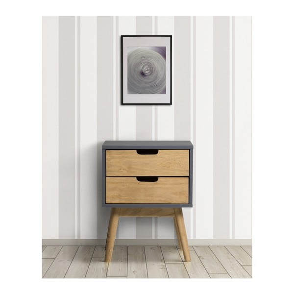 Comodino grigio-marrone in legno di pino massiccio Baku - Marckeric-image-4