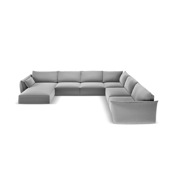 Divano angolare grigio chiaro (con penisola a destra/a U) con rivestimento in velluto Vanda – Mazzini Sofas