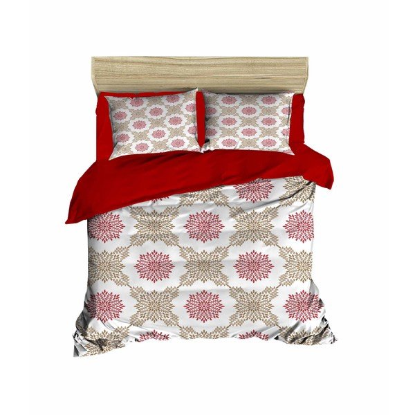 Biancheria da letto estesa in raso rosso e beige per letto matrimoniale 200x220 cm - Mijolnir
