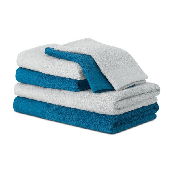 Set di asciugamani per viso e corpo tipo terry blu/grigi in cotone 6 pz Flos – Restilo