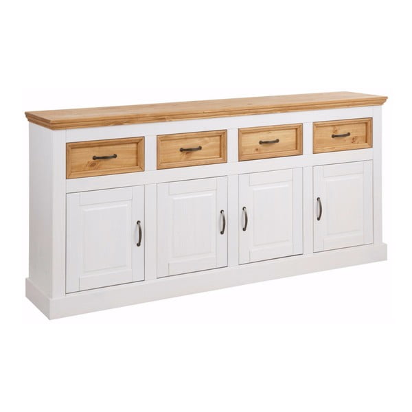 Credenza bianca a quattro ante in legno di pino massiccio con 4 cassetti Suzie - Støraa-image-1