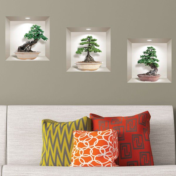 Set di 3 adesivi murali 3D Ginseng Bonsai - Ambiance-image-1
