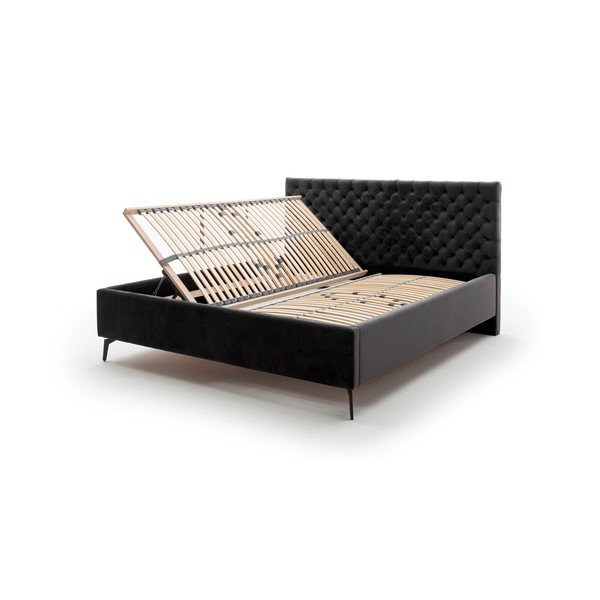 Letto matrimoniale imbottito nero con contenitore con rete inclusa 180x200 cm La Maison – Meise Möbel-image-4