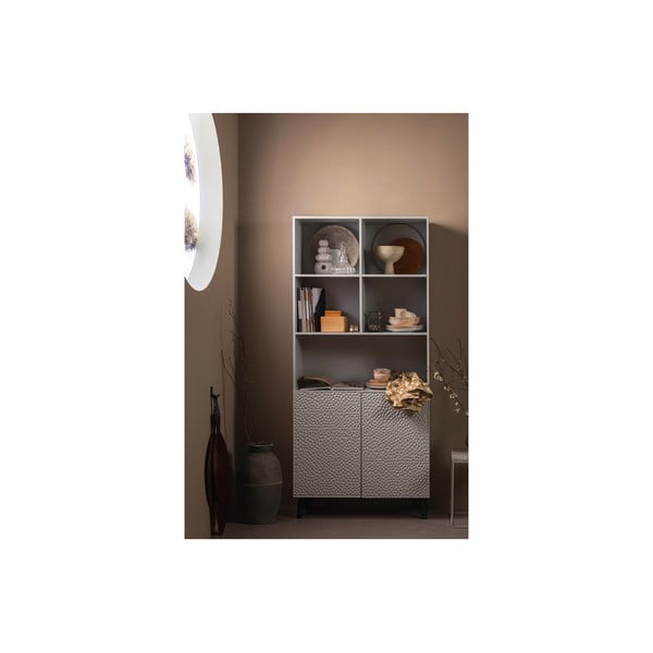 Libreria grigio chiaro in mango massiccio 90x200x37 cm Carved – WOOOD-image-3