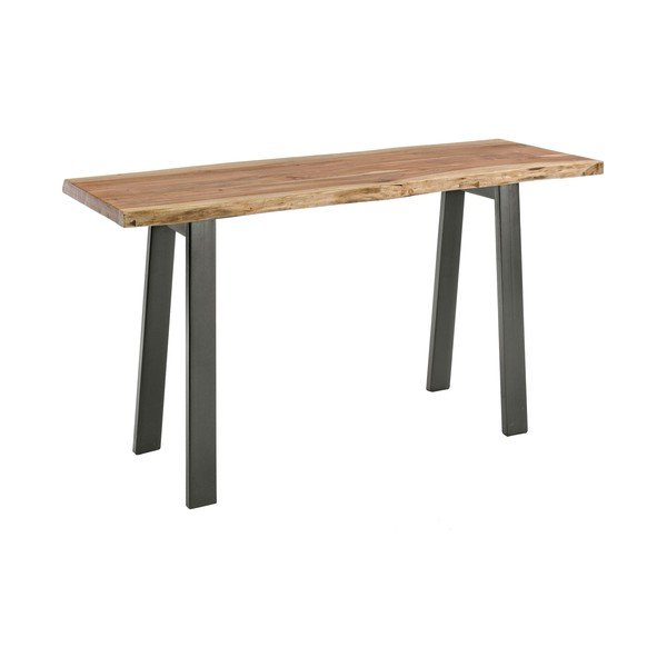 Tavolo consolle nero/di colore naturale con piano in acacia 45x130 cm Aron – Bizzotto-image-2