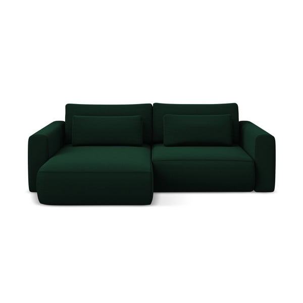 Divano angolare verde allungabile/con contenitore (con penisola a sinistra/con chaise lounge) con rivestimento in velluto Kapua – Makamii