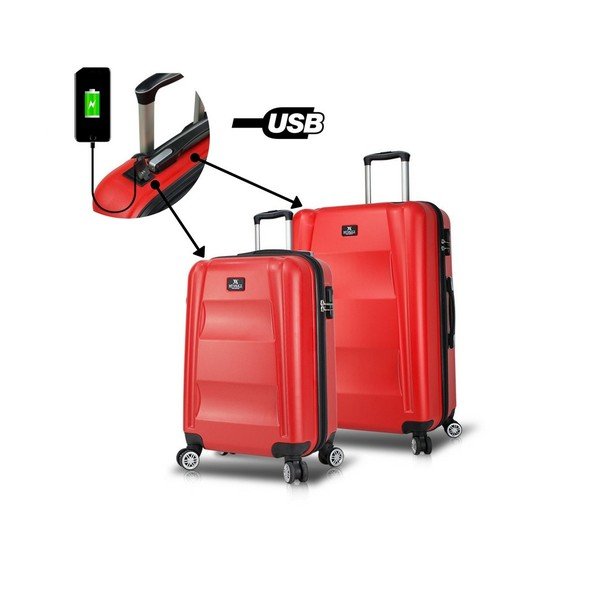 Sada 2 červených cestovních kufrů na kolečkách s USB porty My Valice LASSO Cabin & Medium-image-1