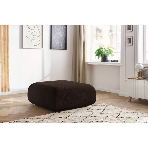 Pouf in velluto a coste marrone scuro Lecomte - Bobochic Paris-image-1