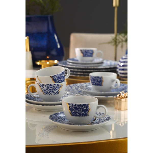 Tazze in porcellana bianca e blu in set da 6 pezzi 0,9 l - Hermia-image-1