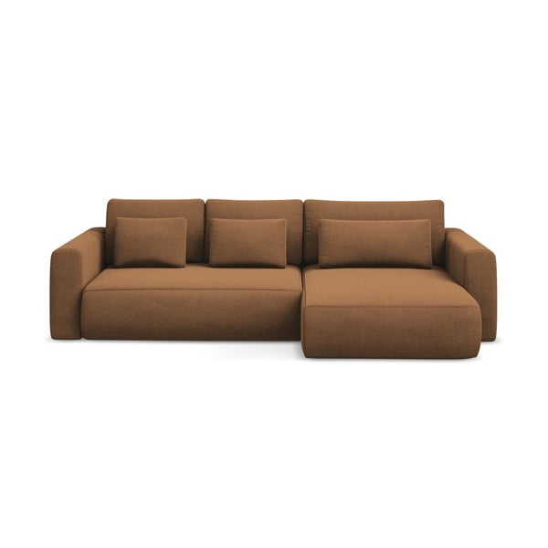 Divano angolare color terracotta allungabile/con contenitore (con penisola a destra/con chaise lounge) Kapua – Makamii