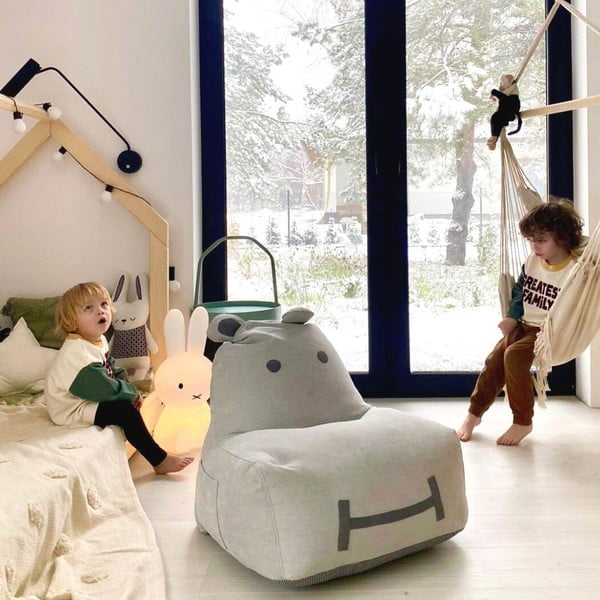 Pouf a sacco per bambini grigio chiaro Hippo – The Brooklyn Kids-image-3