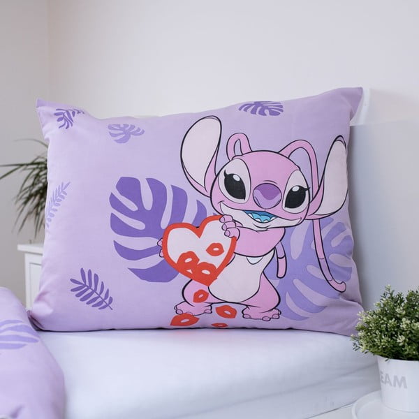 Set copripiumino e federa da bambini viola in cotone per letto singolo 140x200 cm Lilo and Stitch "Kiss" – Jerry Fabrics-image-3
