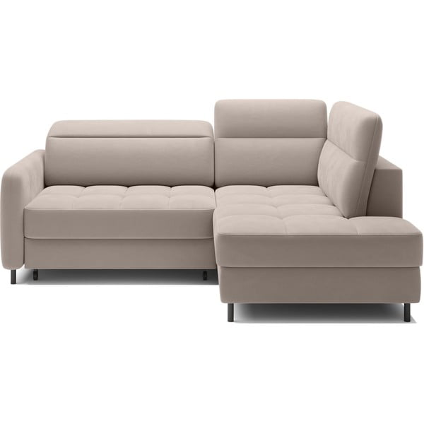 Divano angolare marrone chiaro allungabile/con contenitore (con penisola a destra/a L) e rivestimento in velluto Barea – ELTAP