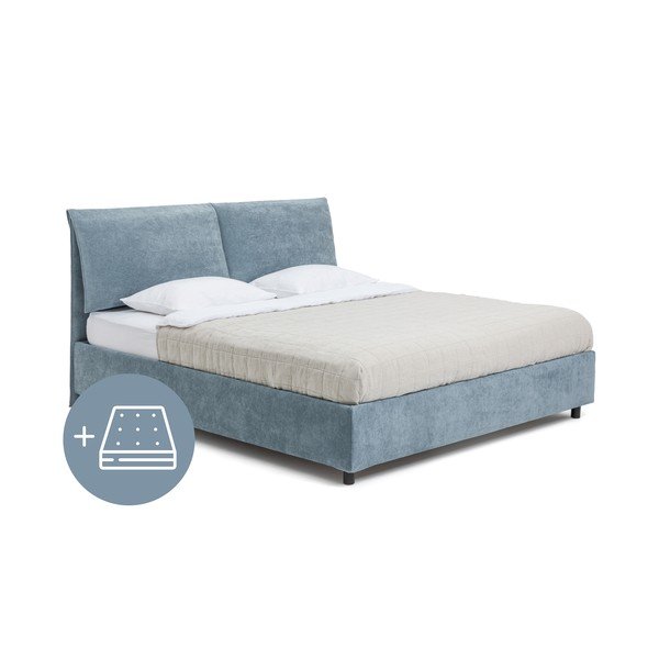 Letto matrimoniale imbottito blu con contenitore con materasso incluso/con rete inclusa 180x200 cm Myra Pillow – Bonami Selection