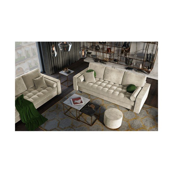 Divano letto in velluto beige Santo - Milo Casa-image-1
