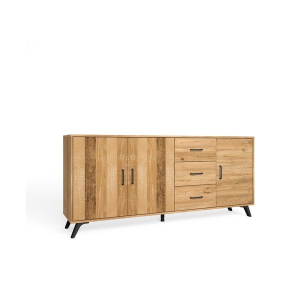 Cassettiera bassa in rovere decorato in colore naturale 181x81 cm Nordic - Marckeric-image-2